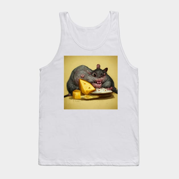 Fat Rat Eating Cheese, a very ugly rat, but a bit cute. Tank Top by rolphenstien